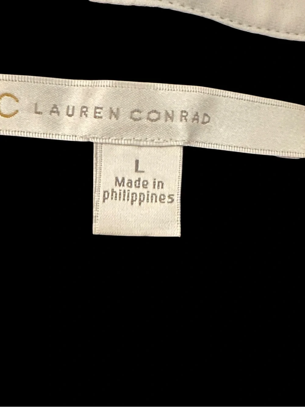 LC Lauren Conrad Black Button-Down Blouse with Cream Trim and Bows